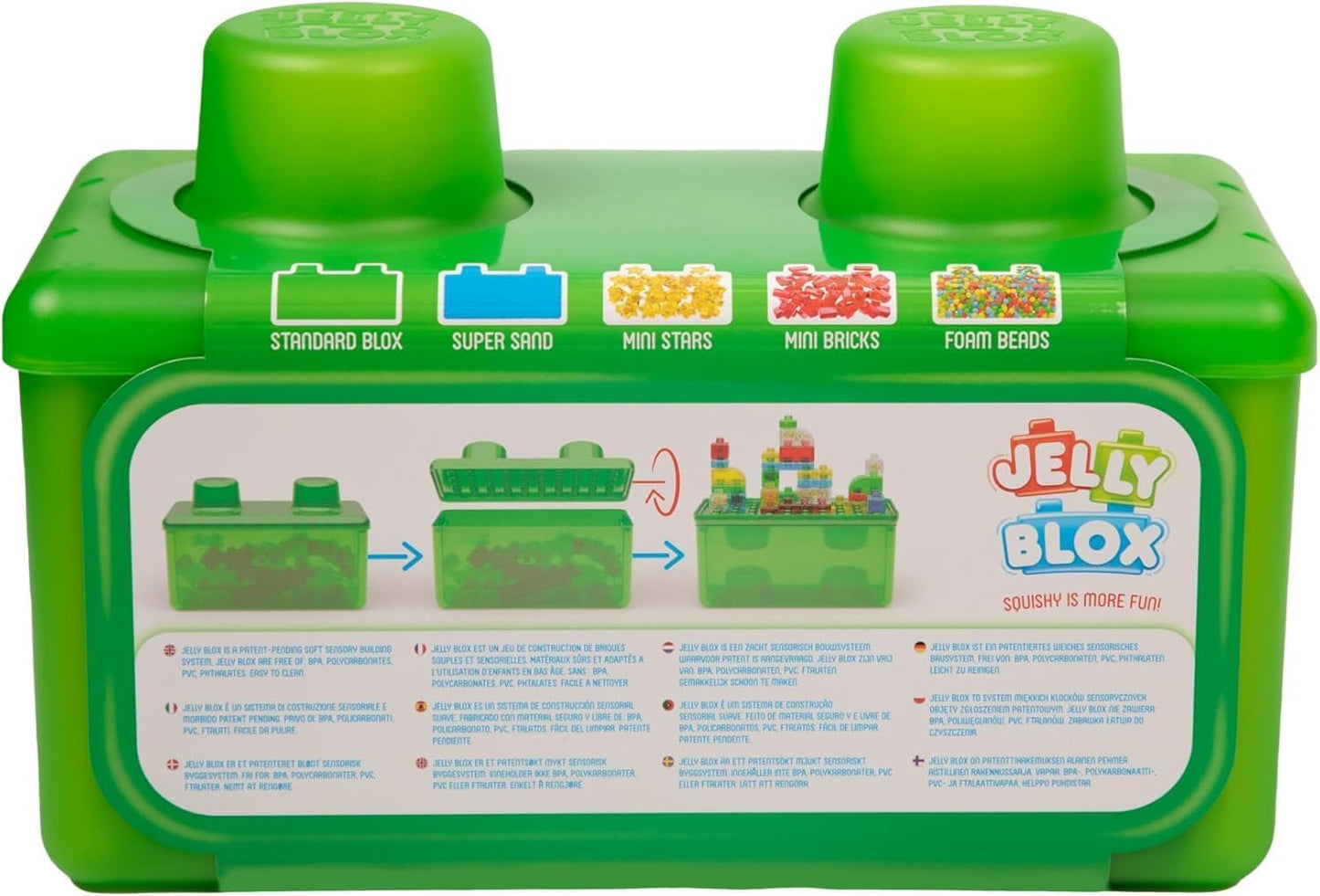 Jelly Blox 2-in-1 Storage Kit - Includes 30 Blocks - Toddler & Preschool Building Blocks Kids Can Squeeze, Stretch, Squish - Safety Tested & Ouch-Free - Tactile, Sensory Play Toy for Ages 2 Plus