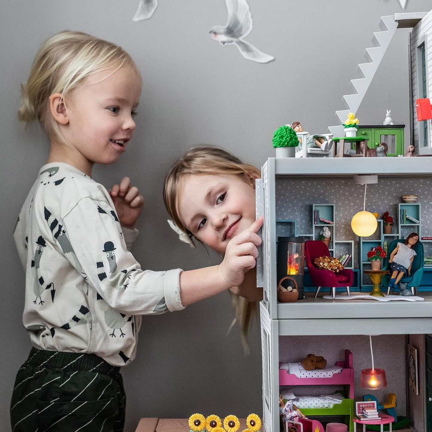 Lundby Armchair Stoelset, groen/pruim, geel