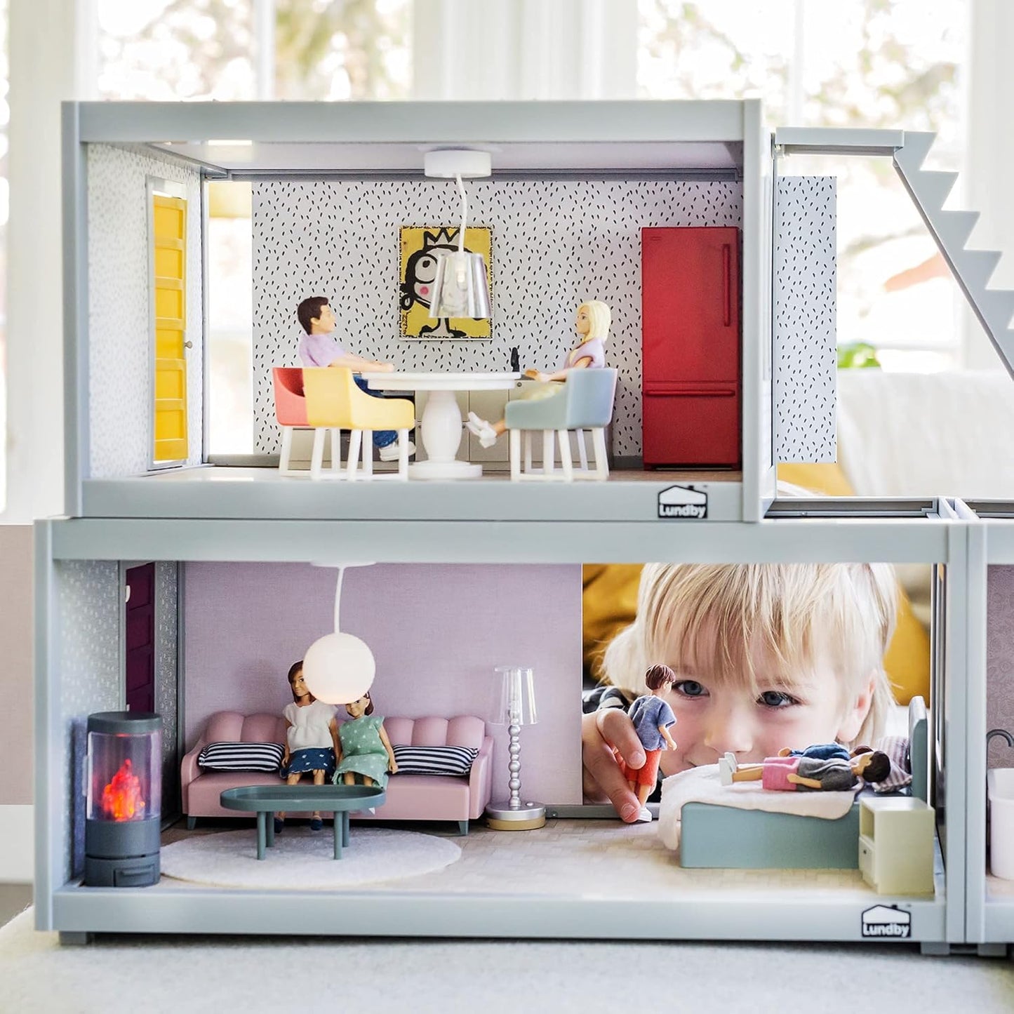 LUNDBY Poppenhuis Meubels Woonkamersets - Poppenhuis Accessoires - 5-delig voor minipopjes 11 cm, Leeftijd 3+, 1:18