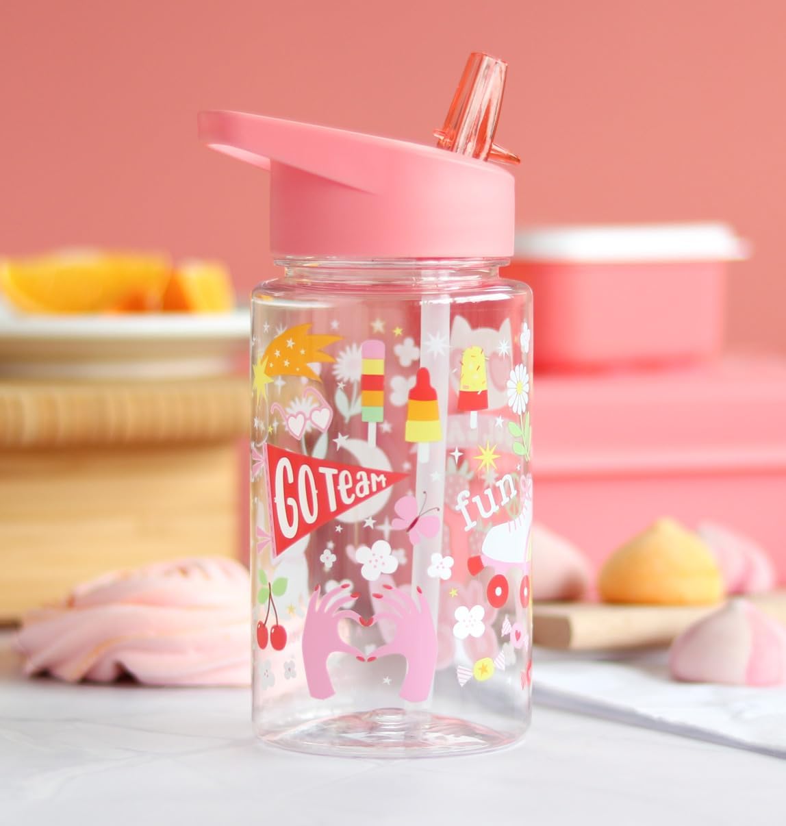 A Little Lovely Company Transparante Drinkfles met uniek design, 450 ml | Geschikt voor kleurschool, schooopvang, basisschool, vakantie, on the go (Fun