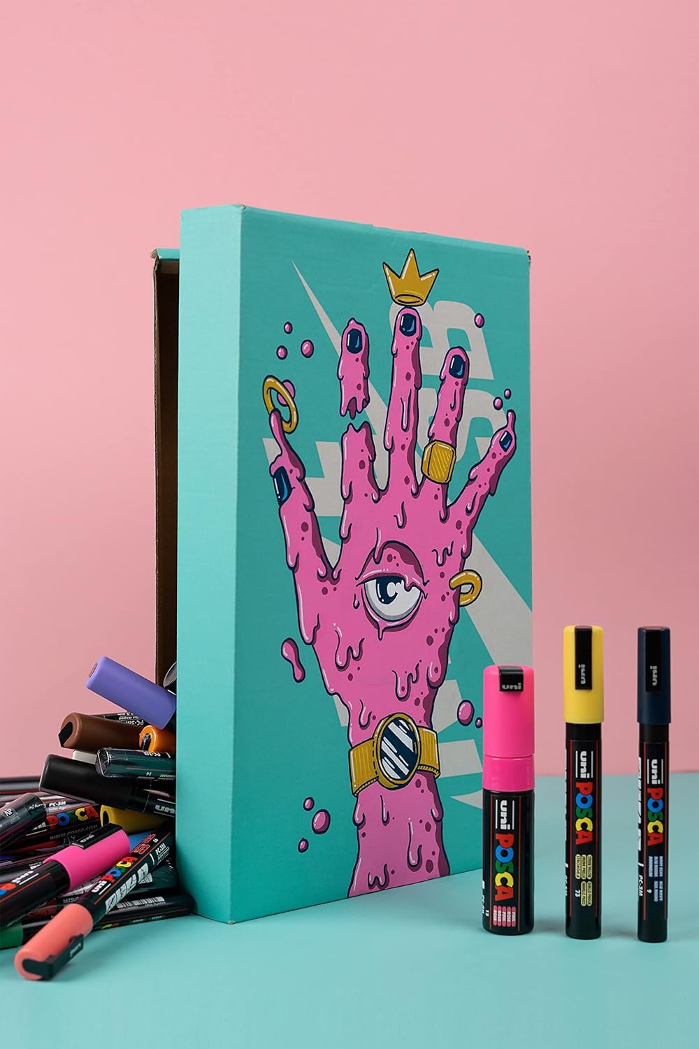 POSCA PC-17K Permanent Marker Paint Pens. Broad Chisel Tip for Art & Crafts. Multi Surface Use On Wood Metal Paper Canvas Cardboard Glass Fabric Ceramic Rock Pebble Stone Porcelain. Set of 10 Colours