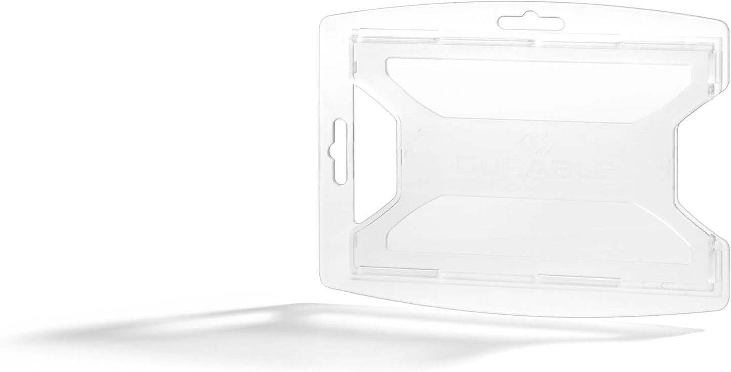 Durable ID Name Badge Holder for 1 Card - ID Badge Holder Made of Recycled PP - Pack of 10 Transparent Name Badge Holders