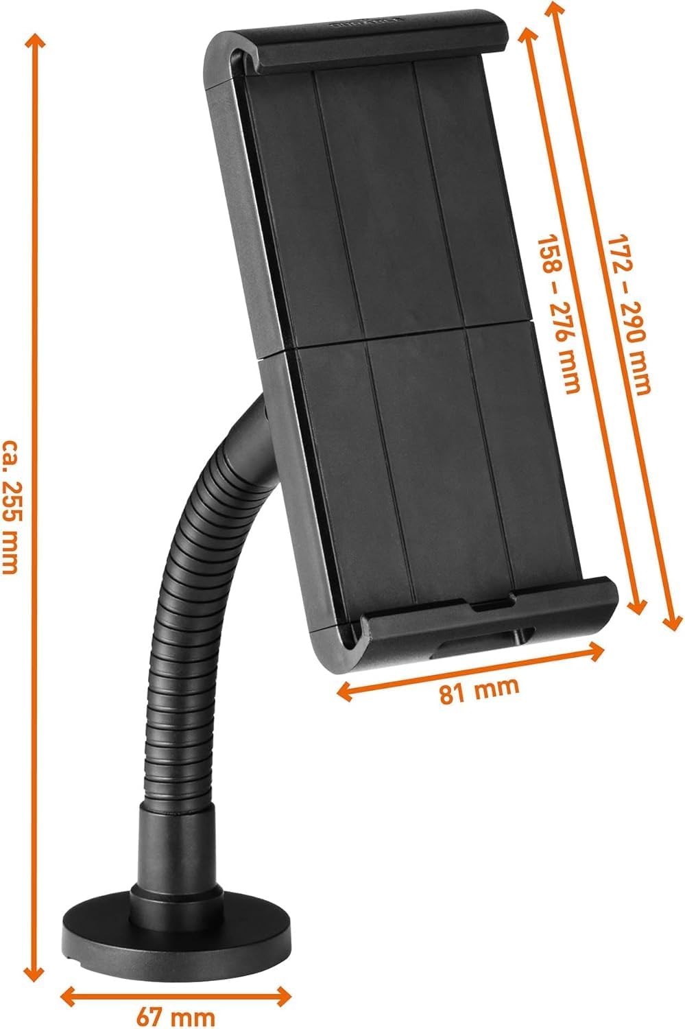 Durable Tough Gooseneck Tablet Holder, Can be Table or Wall Mounted, for Tablets 7, 13 inch, 360 Degree Rotatable and Easy to Install, Optimal for POS Systems, Black