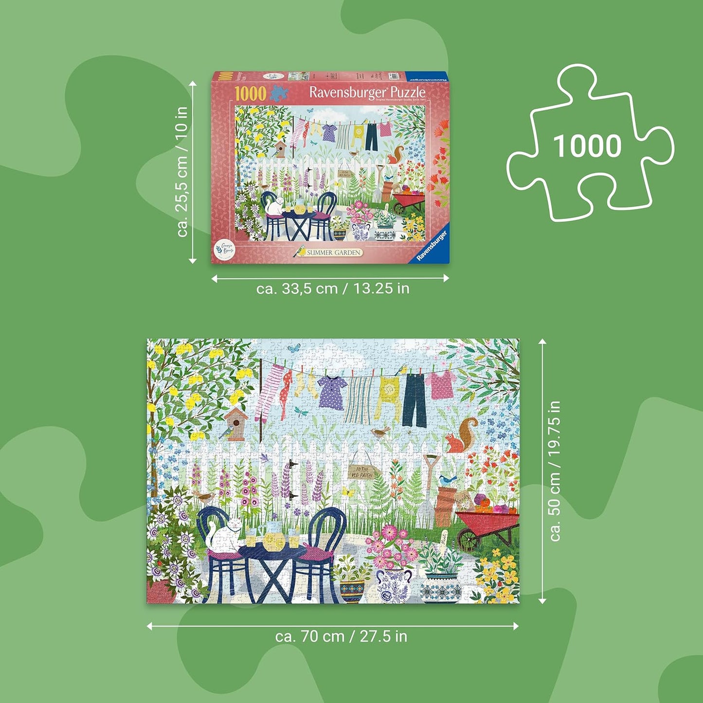 Ravensburger Summer Garden 1000 Piece Jigsaw Puzzle by Georgia Breeze – Premium Adult Puzzle with Vibrant Garden Scene, Precision-Cut Pieces