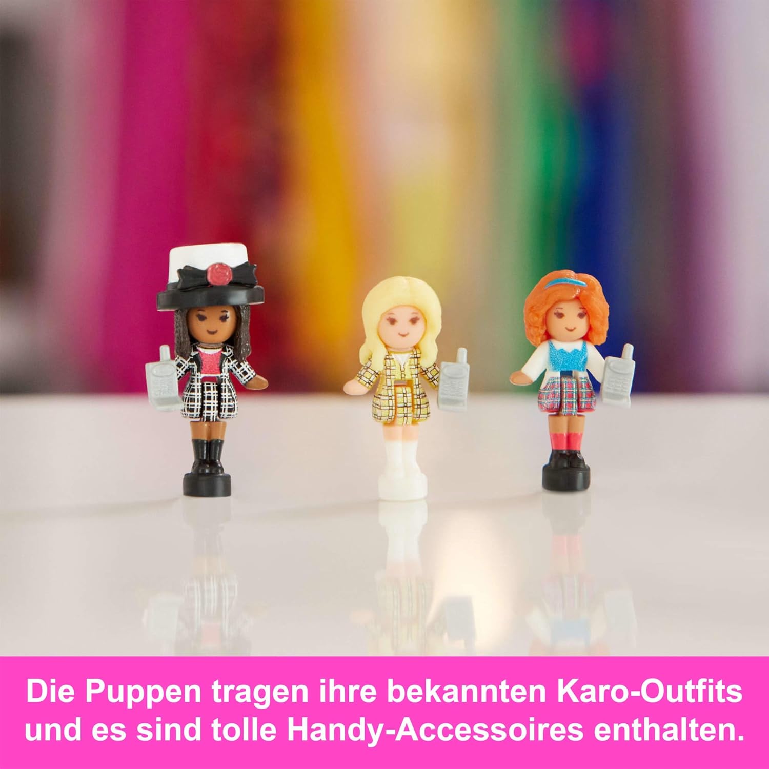 Polly Pocket x Clueless Sammler-Schatulle, Minipuppen und Spielset, 5 thematische Zubehörteile, Spielzeugauto, Cher, Dionne und Tai, JCC21