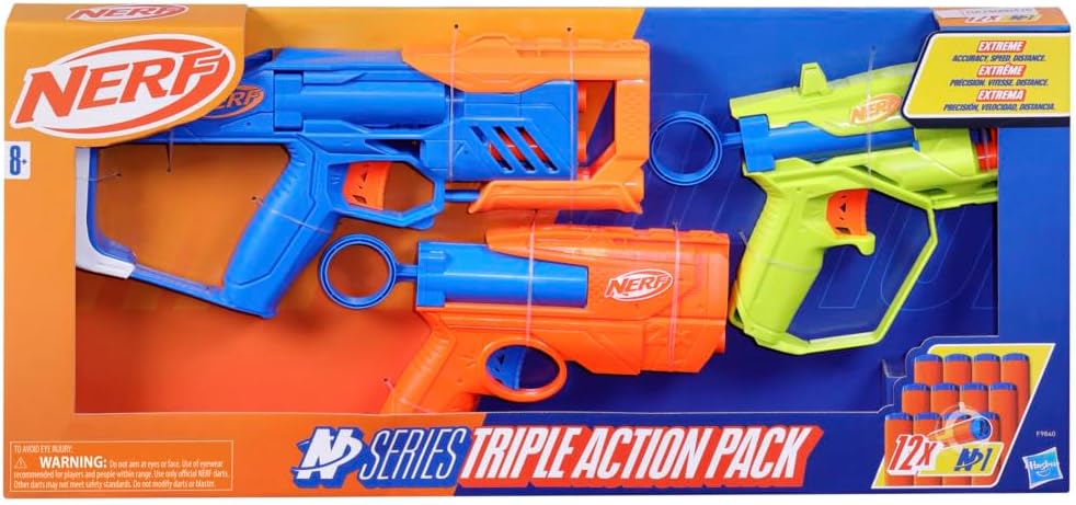 Nerf N-Series Triple Action Pack, 3 Blasters, 12 fléchettes N1, à partir de 8 ans