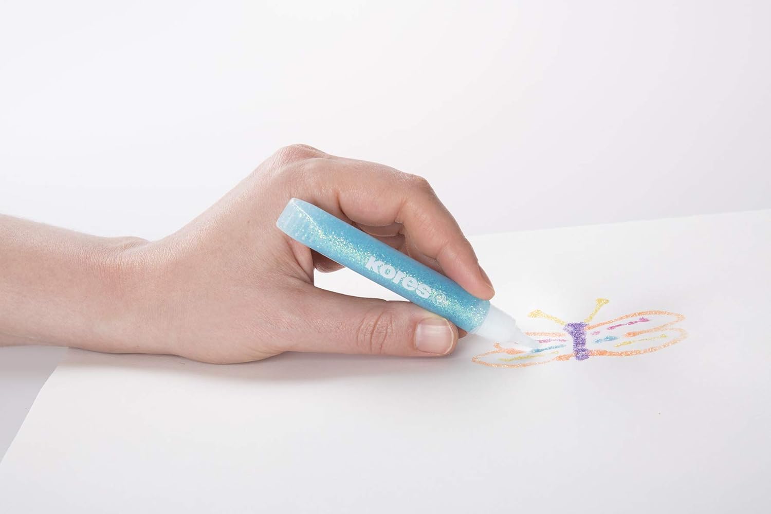 Kores - Pastel glitterstiften voor kinderen, veilig en niet giftig voor kunst en handwerk, precisiepunten, verpakking van 5 kleuren x 10,5 ml