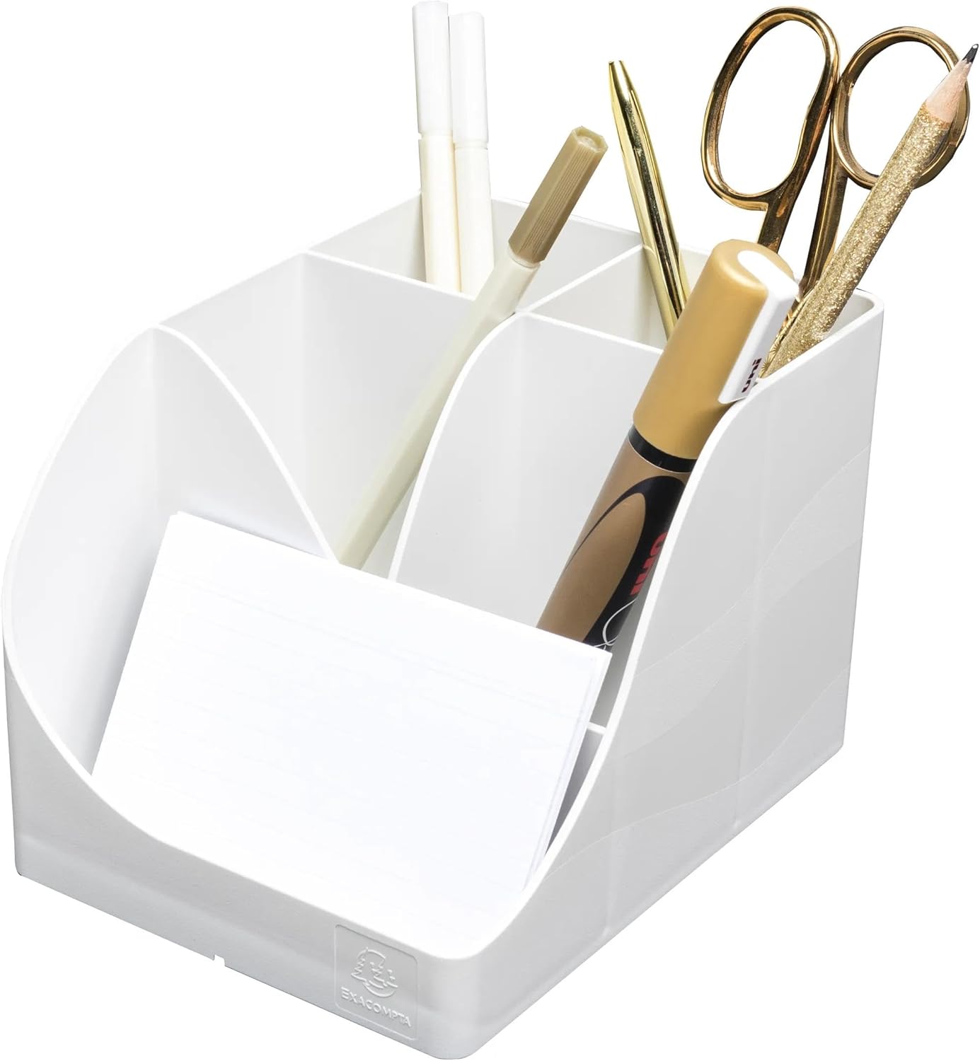 Exacompta - SKU 69513D - 1 Pen Wave Autentik white pencil holder - with 5 compartments - 4 high compartments for large utensils and 1 bottom compartment for small utensils