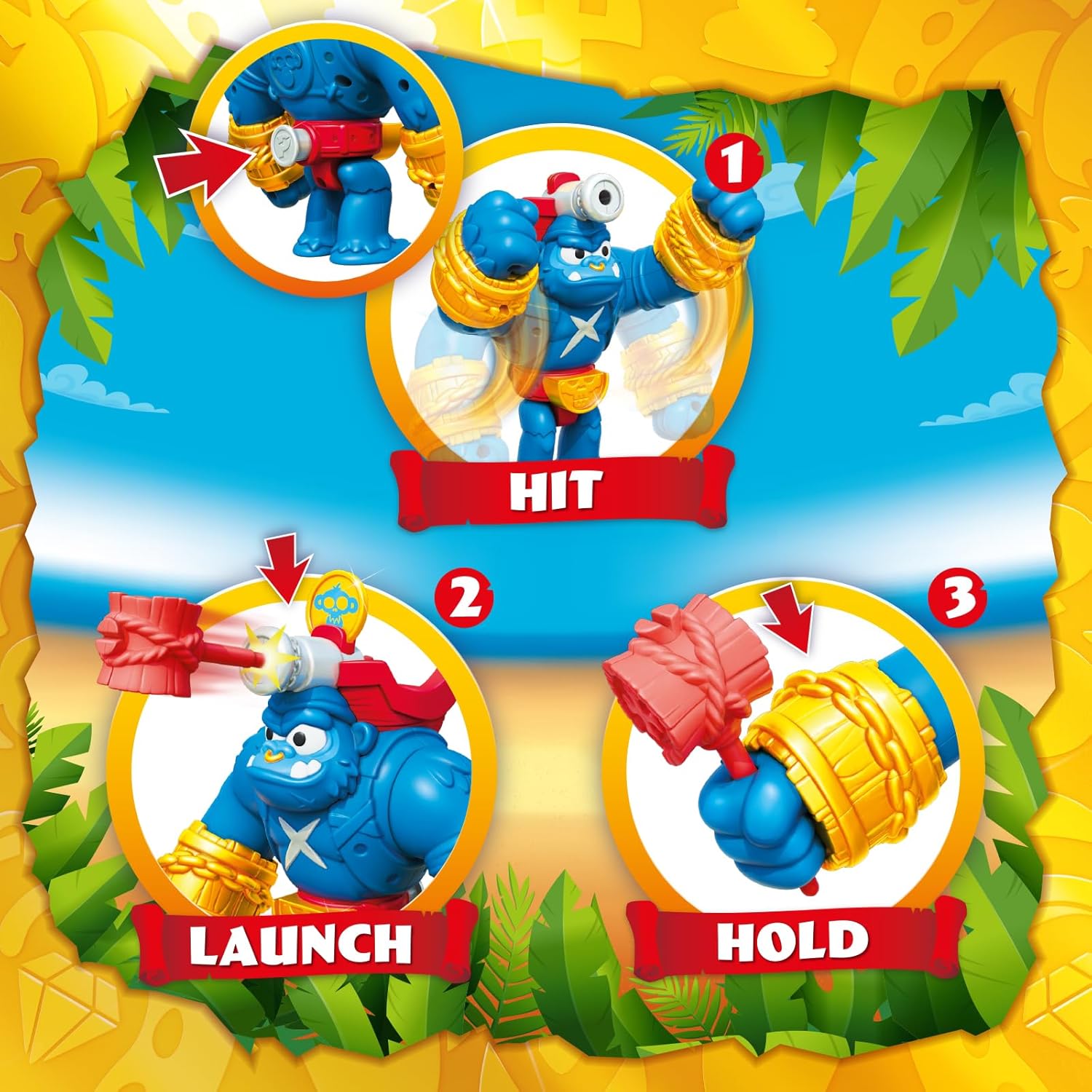 PIRATIX Gorilla Bros: Smash Jack – Articulated gorilla that attacks with its fists vertically and with a cannon, Includes 1 gorilla, 1 Piratix, 1 treasure and 1 projectile