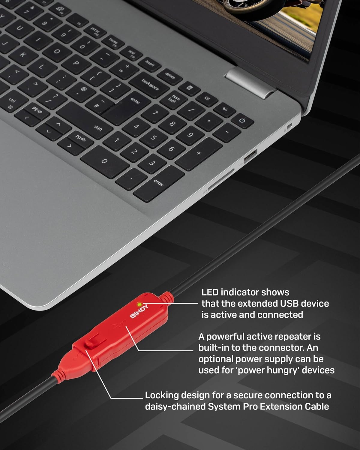 LINDY 30m USB 2.0 Active Extension Cable Pro, Long Distance Repeater, Extends USB devices, PCs, Laptops, Xbox, PS4, PS5, VR Headset, Printer, Scanner, Webcam, Interactive Whiteboards