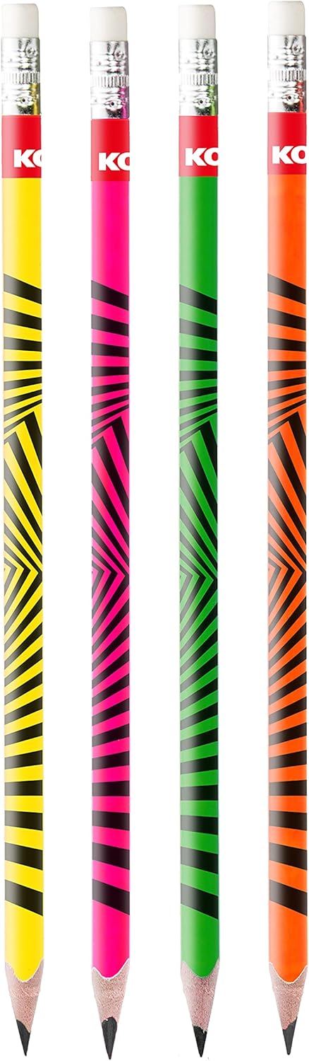 Kores - Grafitos Neon: HB grafietpotloden met zachte lood, driehoekige vorm, schoolbenodigdheden voor schrijven, tekenen en schetsen, Pack van 12