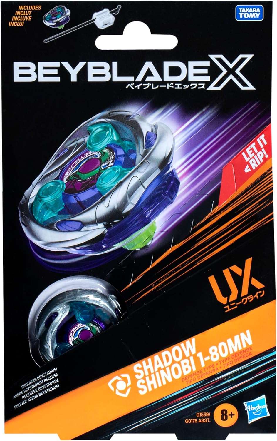 Beyblade X Shadow Shinobi 1-80MN UX Starter Pack Top and Launcher