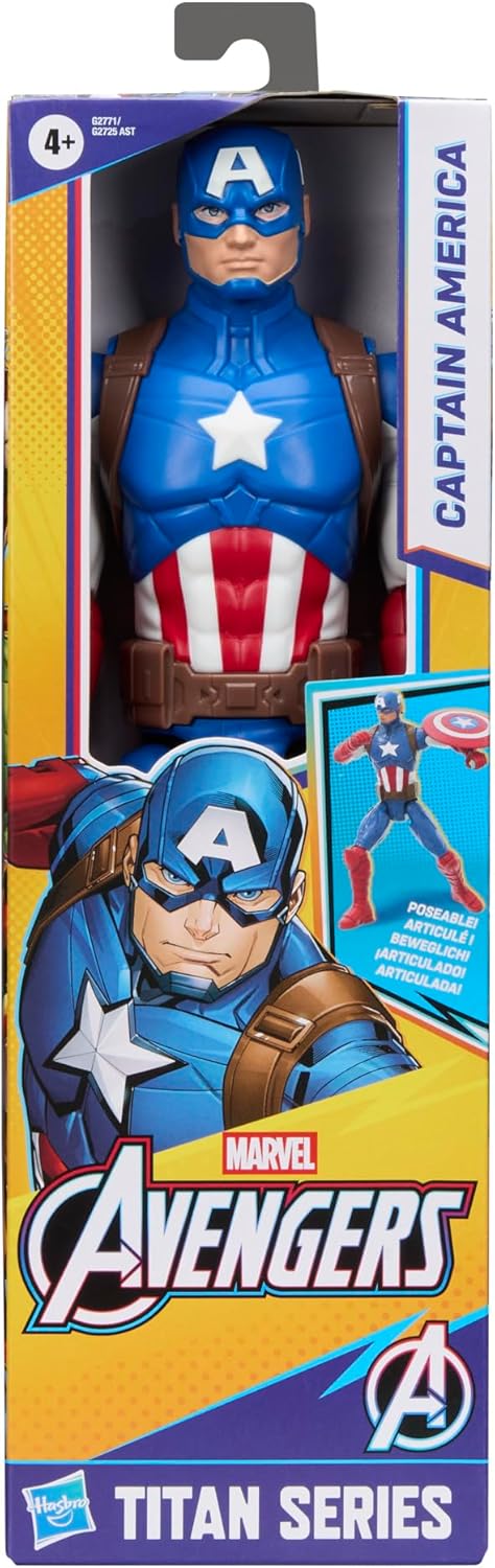 Marvel Avengers Titan Series Captain America 29.2-cm (11.5 inches) Action Figure, Super Hero Figures & Toys for kids, Ages 4+, Blue and White With Red Details