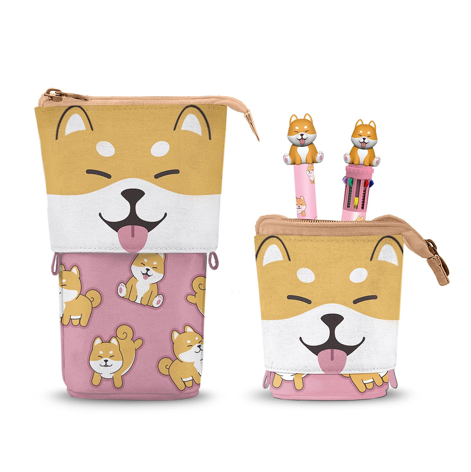 Oh My Pop! Cute Pencil Case + 10-Colour Pen + Erasable Gel Pen School Set 3 Pieces 11.5 x 17 cm, One Size