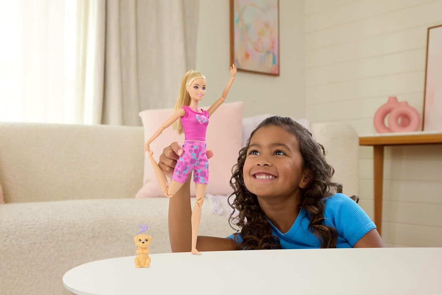 Barbie Mindful Moves Yoga Clothes Doll with 6 Guided Meditation Audio Clips, Music and Lights, Puppy with 6 Plug-in Accessories, Blonde