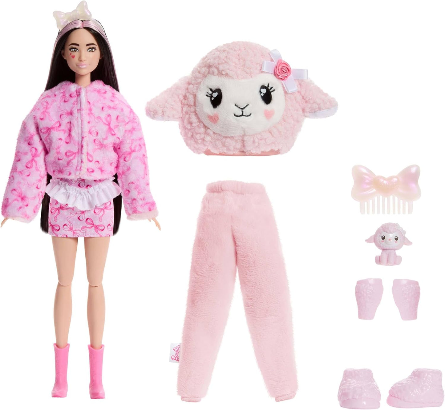 Barbie Cutie Reveal Doll & Accessories, Cuddly Series Lamb with 10 Surprises Including Color Change & Mini Pet, JJP66