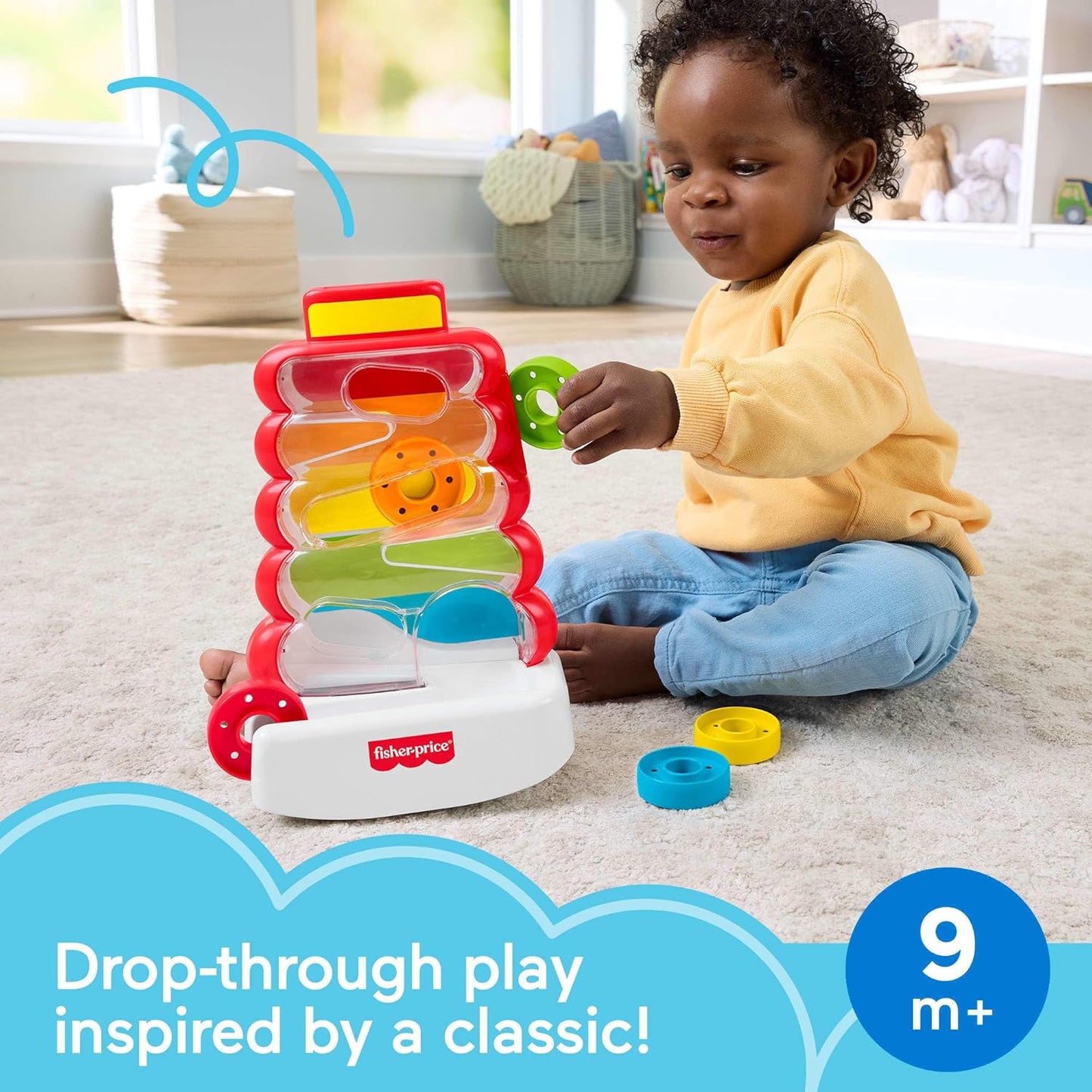 Fisher-Price Baby & Toddler Toy Drop Through Rock-a-Stack, Coin Drop Activity for Developmental Play Infants Ages 9+ Months, JLB81