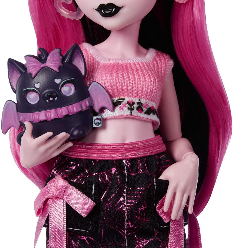 Monster High Self-Scare Secrets Draculaura Doll and Accessories Set with 13 Realistic Surprises like Working Face Roller and Customizable Mood Board, JHK43