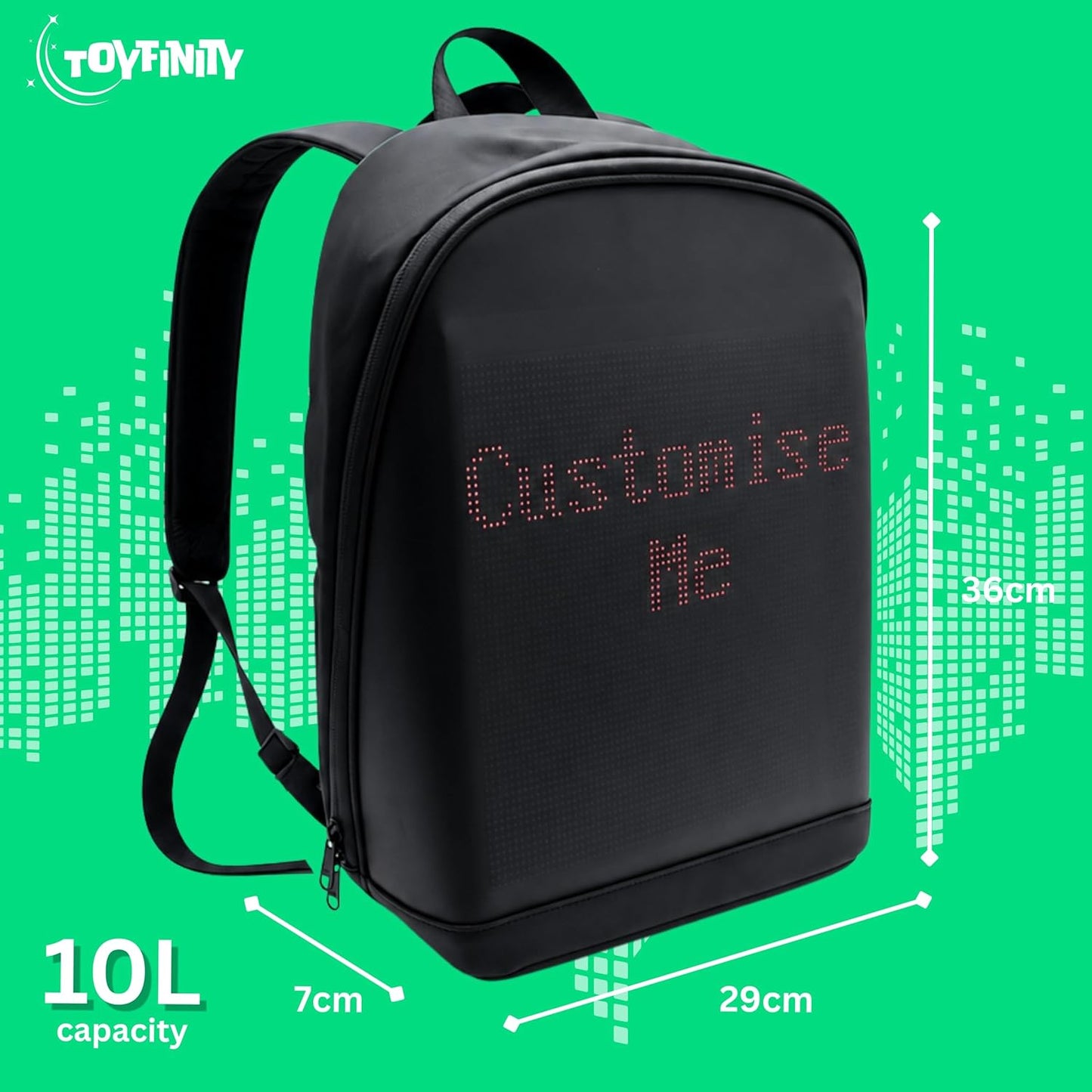 LED Screen Backpack, App Controlled Digital Display Bag with Custom Photo Video GIF Animation, Power Bank Included for School Travel Parties and Commuting, Black, Small