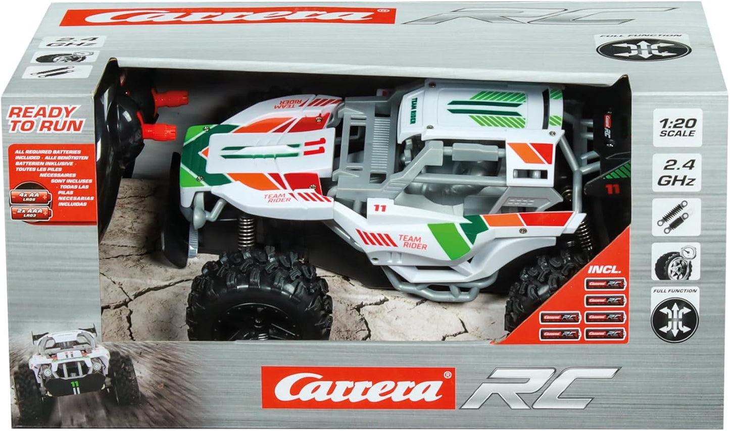 Carrera RC Team Rider 370200003 RC-buggy met volledige rij- en stuurfunctie, 2,4 GHz, volledig geveerd, luchtbanden, plezier voor buiten, avontuur in de tuin of in het park