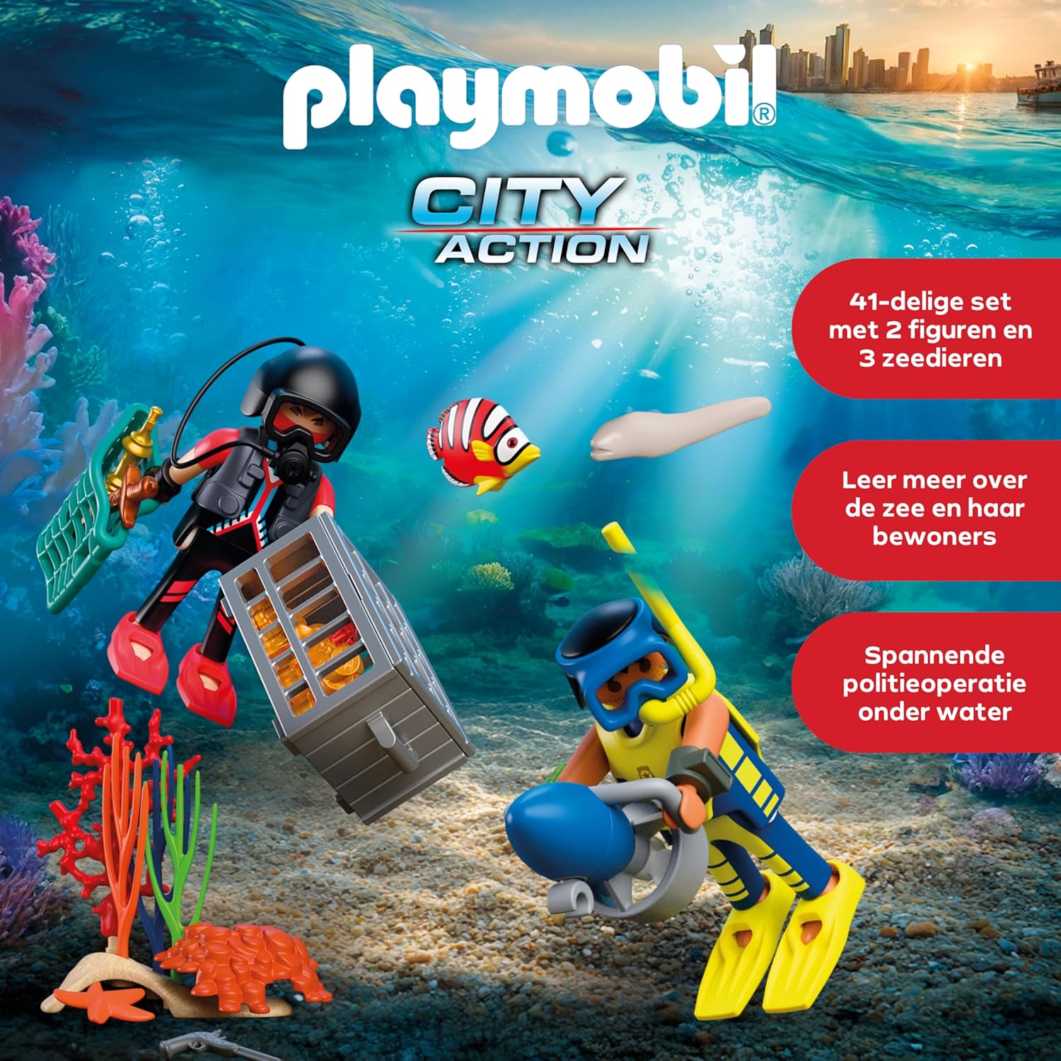 PLAYMOBIL City Action Politieduiker met schat, 2 figuren + onderwaterscooter & zeedieren, Stimuleert creativiteit, Kinderspeelgoed voor kinderen vanaf 4 jaar, 72078
