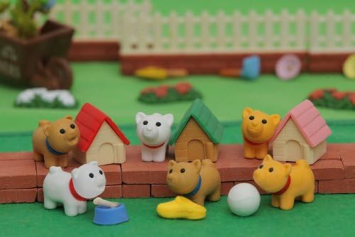 Iwako 6 nette kleine Hündchen mit Sachen japanischen Radiergummis (6 Sätze) Neu!