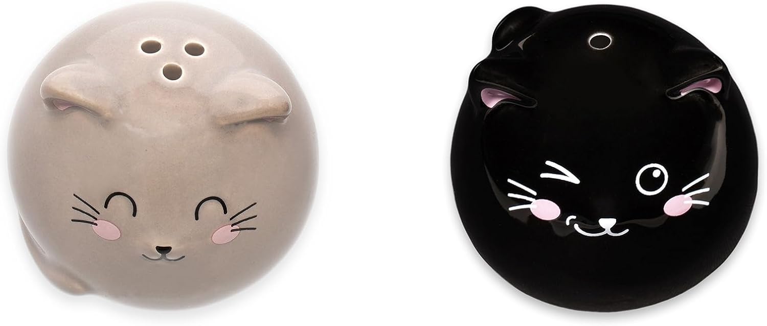 Legami - Ceramic Salt and Pepper Set in Ceranica, Kitty Theme, Hand-Decorated