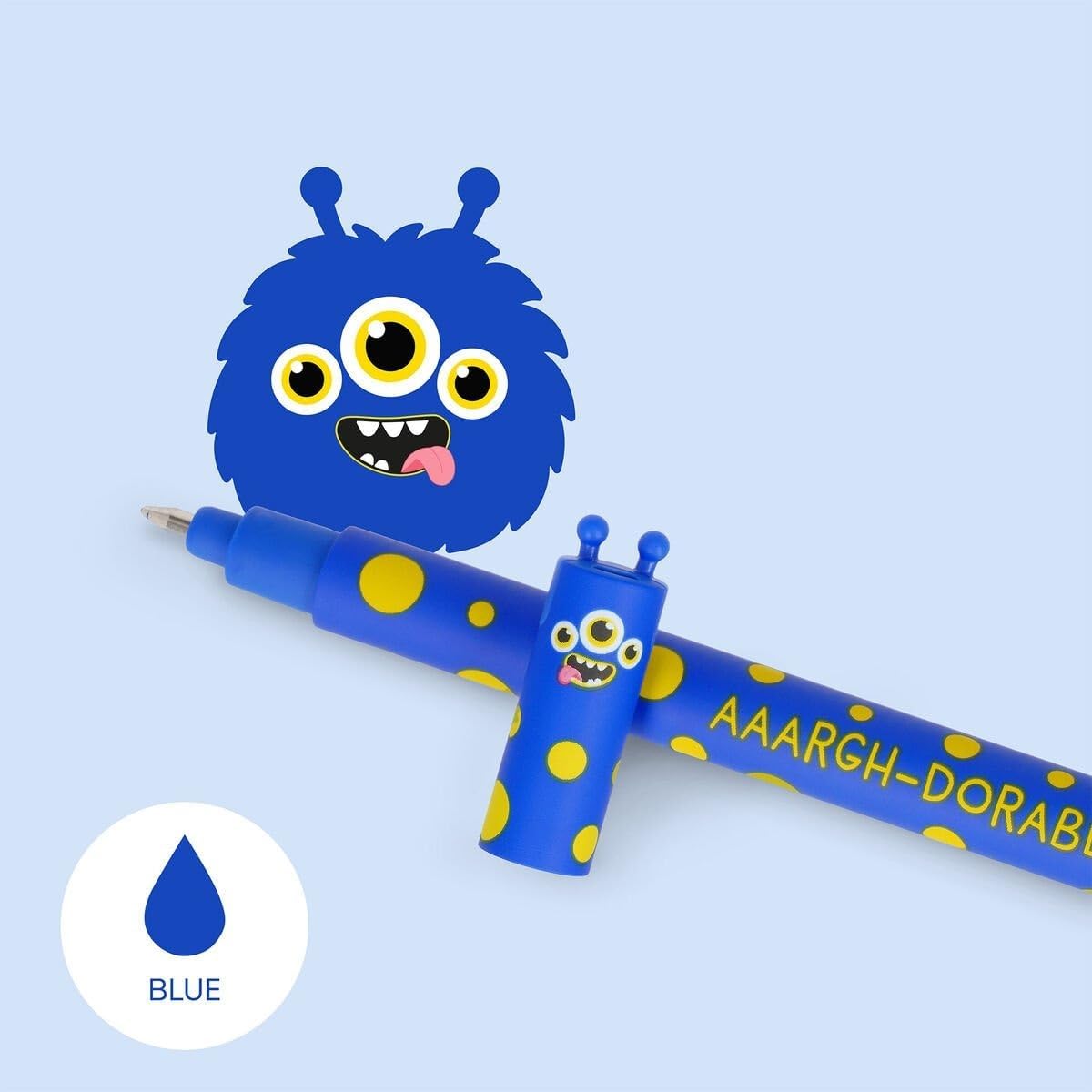 LEGAMI - Erasable Gel Pen, Ball on the End to Remove Blue Thermosensitive Ink, Tip Diameter 0.7 mm - MONSTER Theme