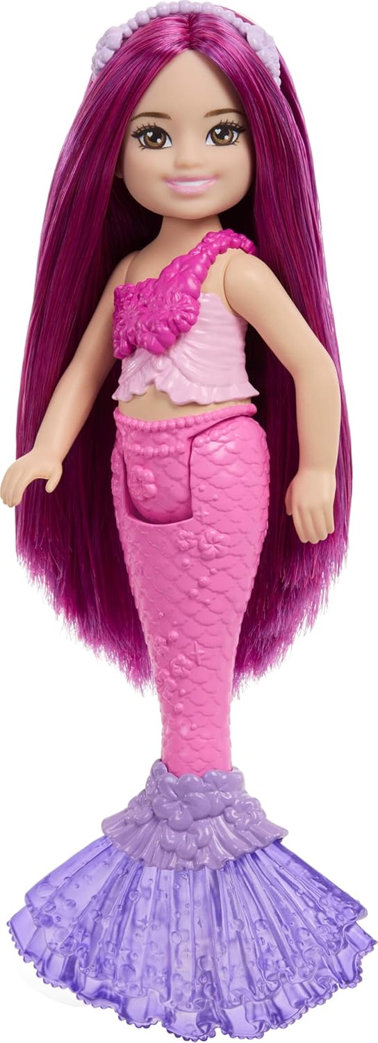 Barbie Chelsea Mermaid Small Doll (6-Inch) with Pink Hair Wearing Removable Crown Accessory, 6-inch Toy