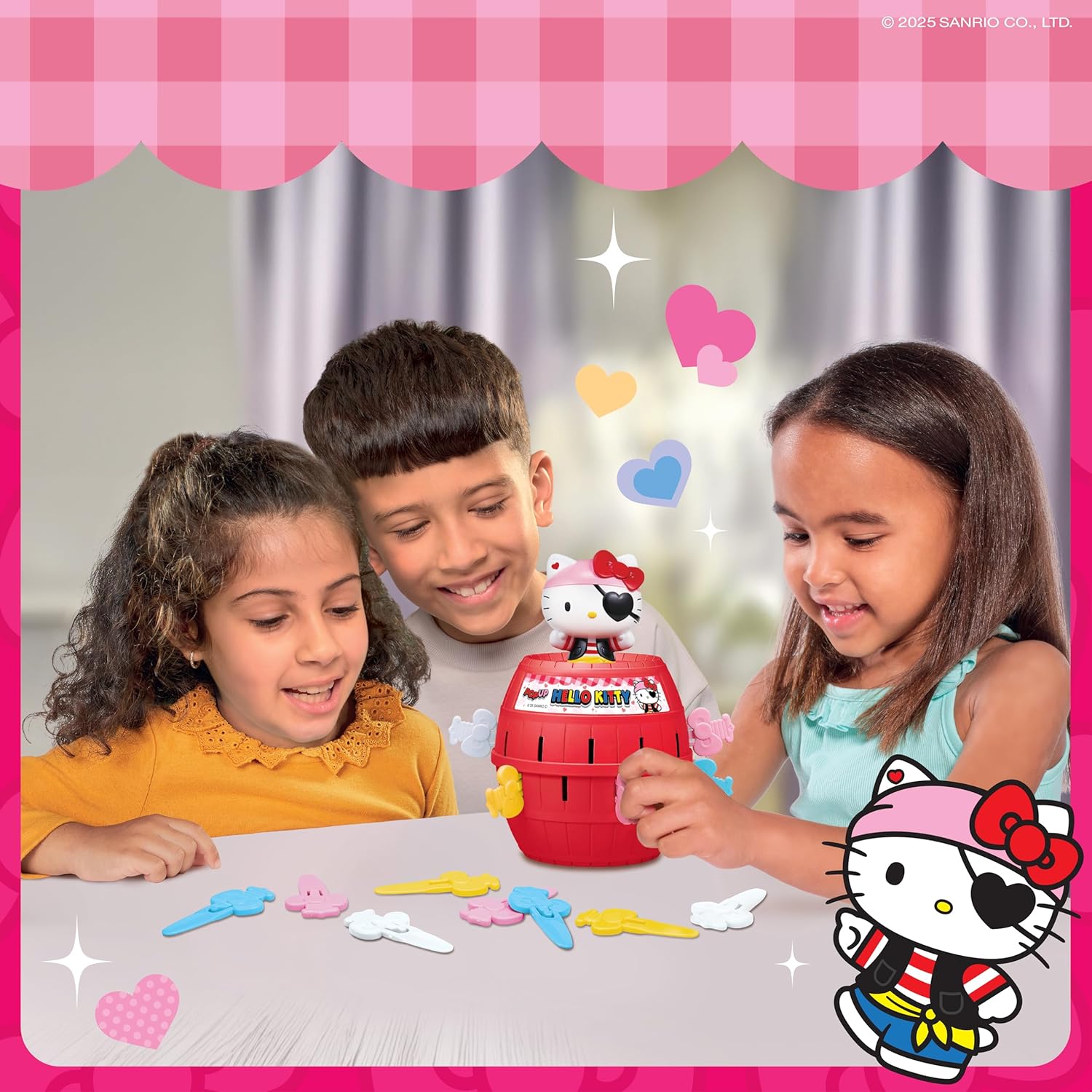 TOMY Pop Up Hello Kitty Game, Kids Action Game with Bows, Fun Family Guessing Game, Cute Hello Kitty Barrel Toy for Girls and Boys, Fast Turn-Taking Play for 2–4 Players, Ages 4+
