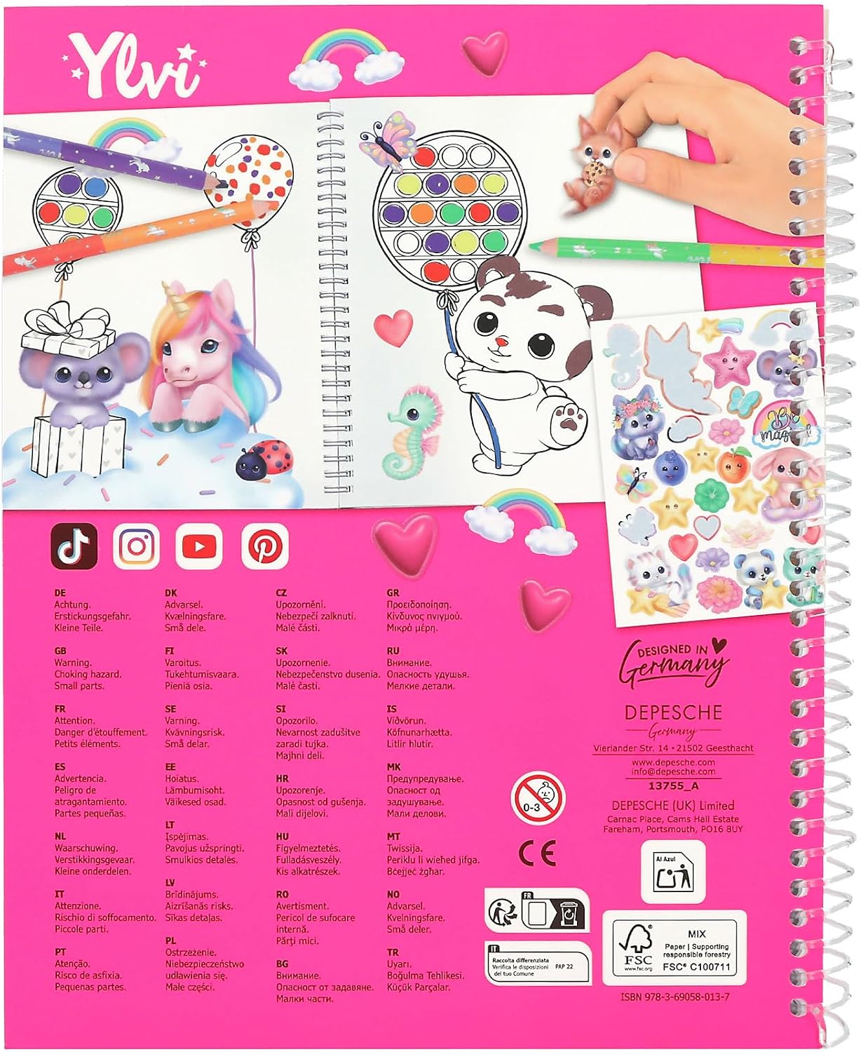 Depesche 13755 Ylvi Pop & Paint Colouring Book with Colourful Unicorn Plopper Toy and 36 Colouring Pictures to Design and Decorate