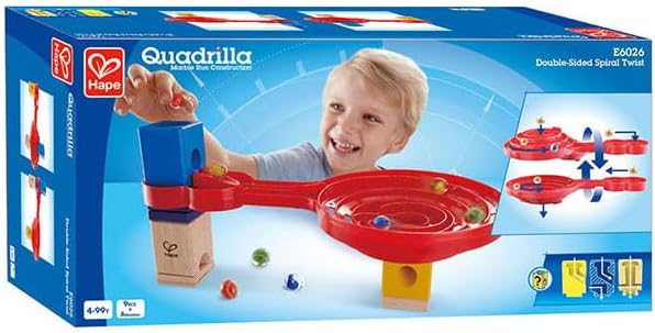 Hape E6026 Double-Sided Spiral Twist, Wood Marble Racetrack Set Puzzle Maze Toddler Toy for Kids, Colourful