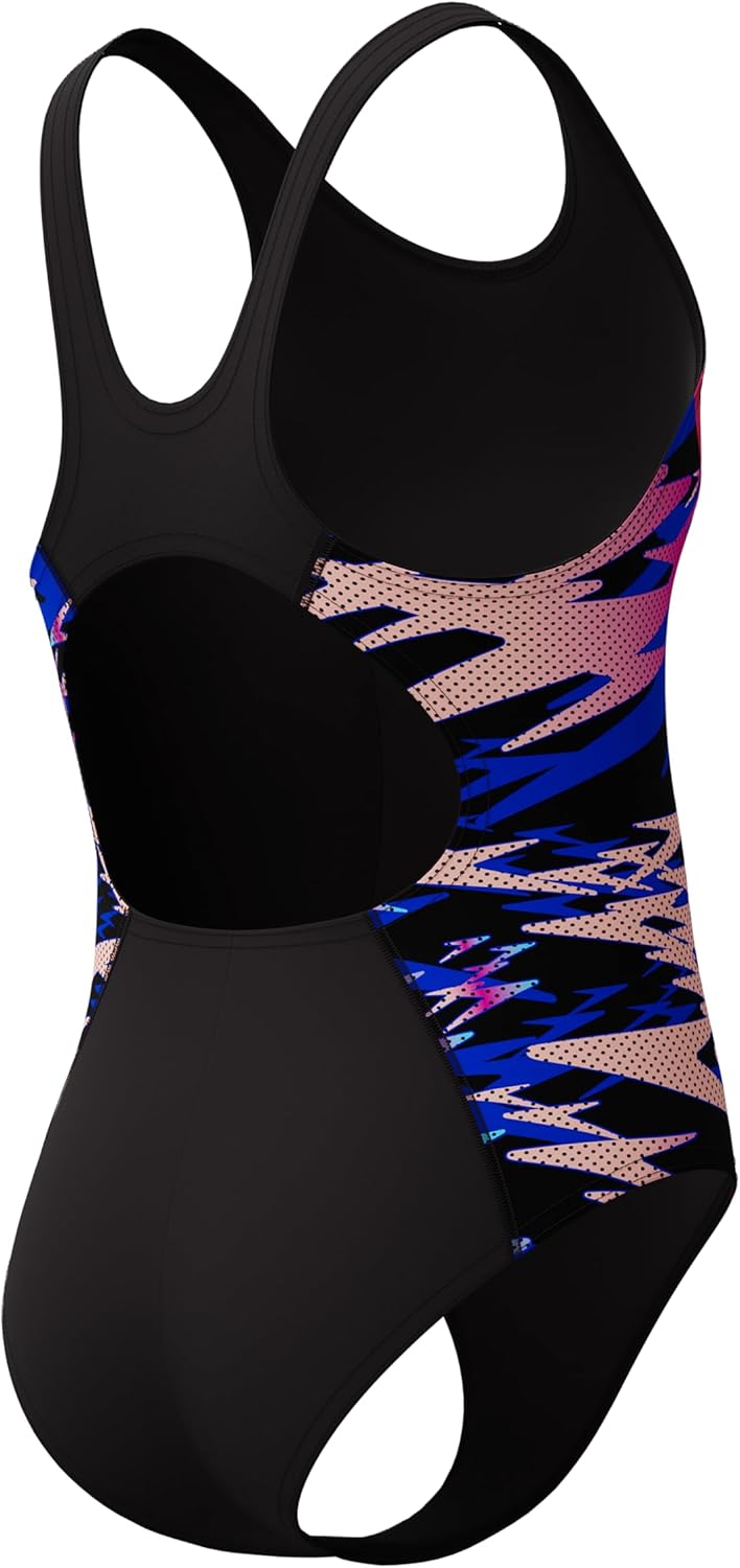 Speedo Girls Hyperboom Splice Muscleback Swimsuit Swimming Costume Anthracite/Margarita Pink