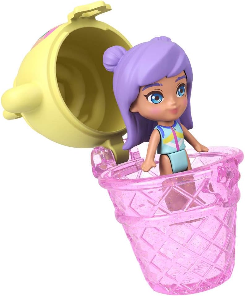 Polly Pocket Poppen en Speelset, Ananas Aapje Compacte Speelset, speelgoed voor onderweg met 1 micropop, dierenvriendje, hangmat en accessoires met fruitthema, JKC49