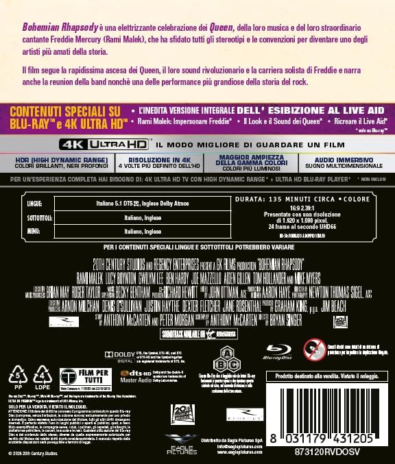 Blu-Ray 4K Uhd Bohemian Rhapsody (4K Ultra Hd + Blu-Ray Hd