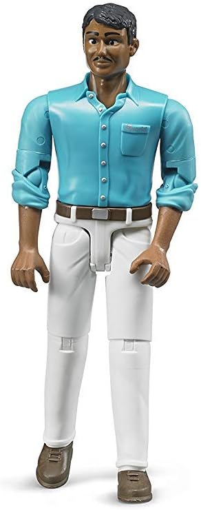 Bruder 60003 Man Figure – Medium Skin & White Jeans 1:16 Scale Toy Worker Compatible with All Vehicles & Playsets