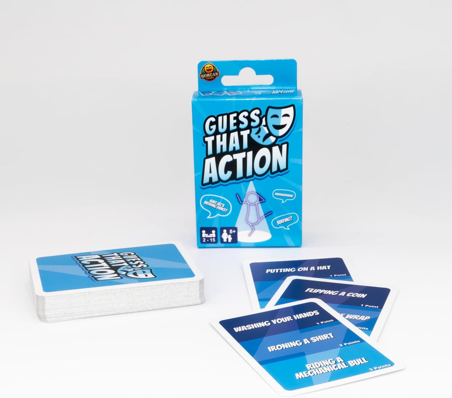 Guess That Action: Hilarious Charades-Style Party Game for Family & Friends - Travel Size - 2-15 Players - Ages 8+