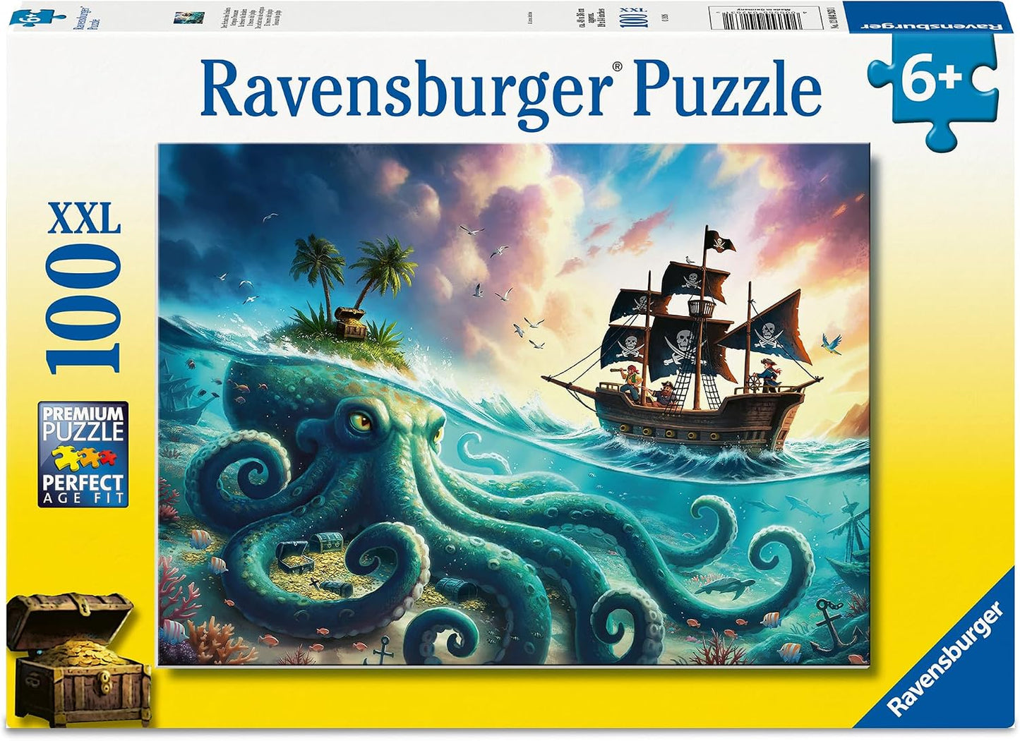 Puzzle per bambini Ravensburger 12004263 - Il tesoro del Kraken - puzzle pirata da 100 pezzi, per bambini dai 6 anni in su