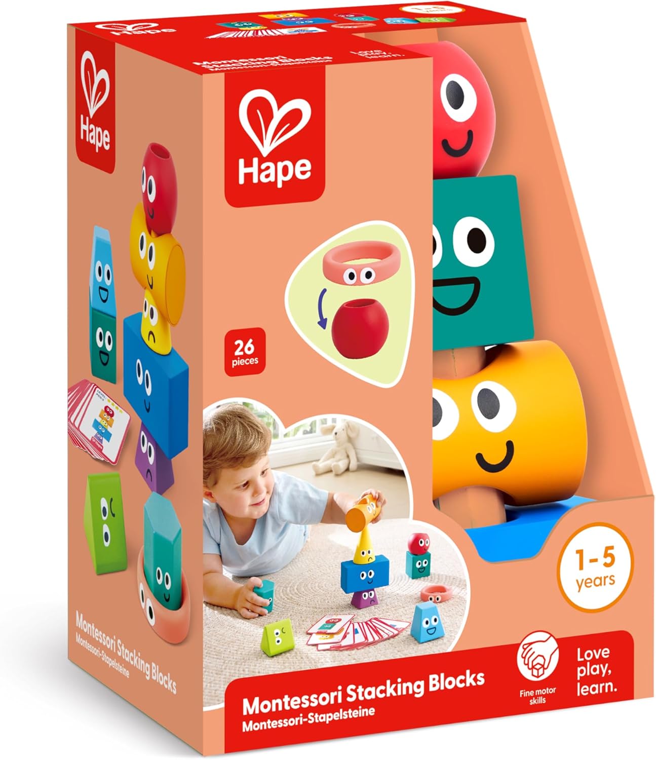 Hape Montessori Stacking Stones Colourful Educational Toy, Wooden Motor Skills Toy for Children from 12 Months