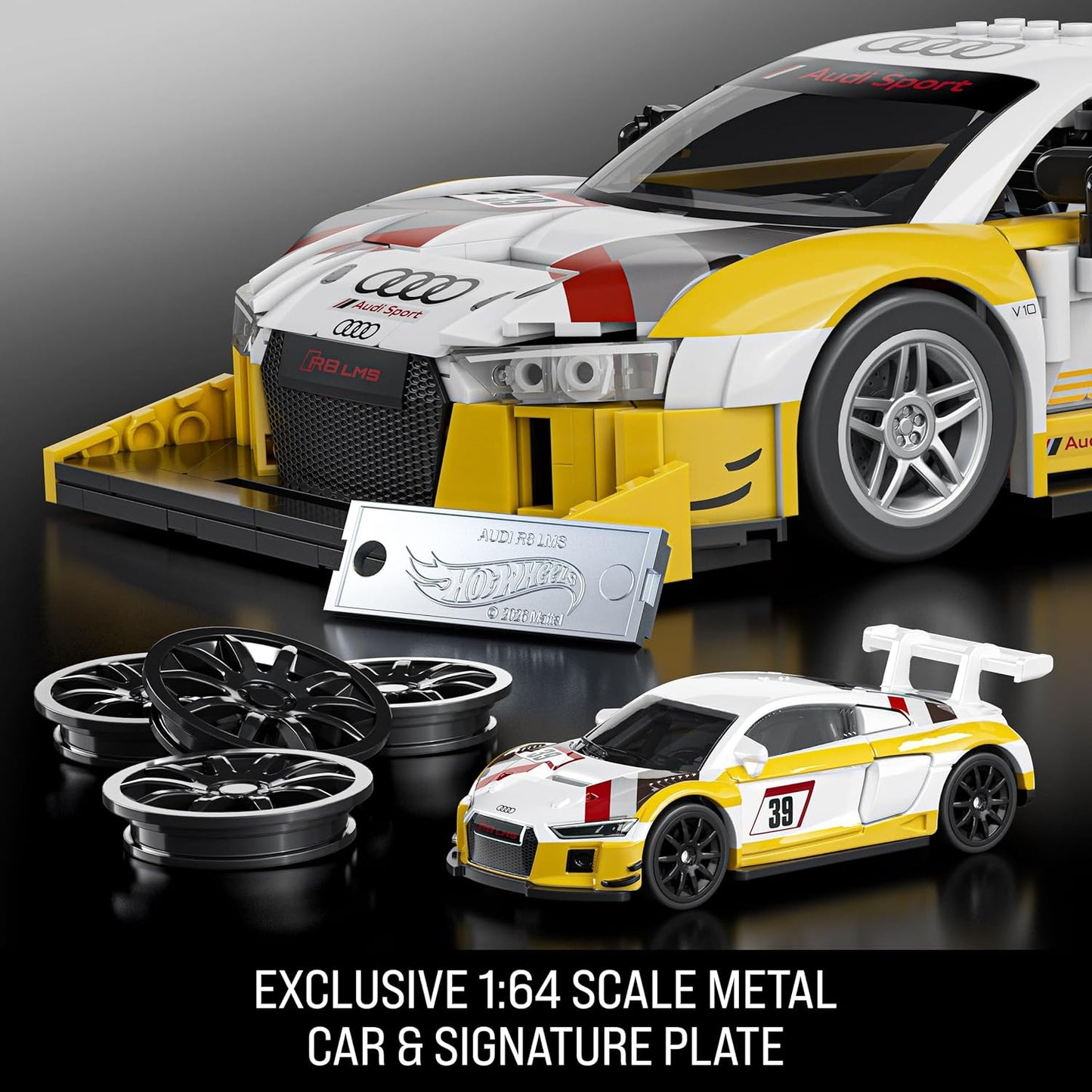 Mattel Brick Shop Hot Wheels Elite Series Building Set, ’15 Audi R8 LMS with 820 Pieces, Realistic Details and Custom Decals, Adult Collectors and Kids Ages 10+, JFT18