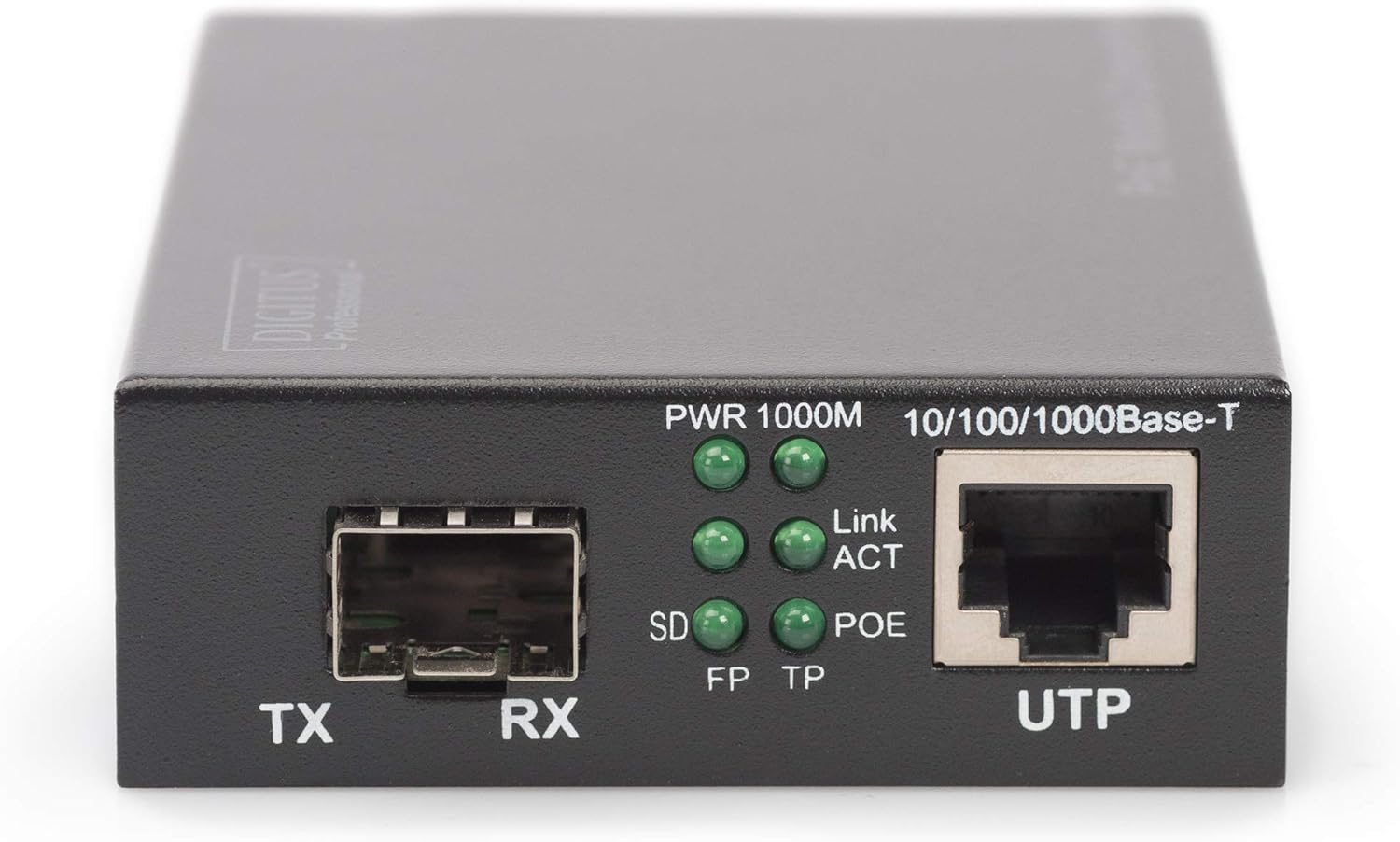Digitus DN-82140 convertitore multimediale di rete 1000 Mbit/s, Nero, RJ45/SFP - Gigabit - PoE+, SFP