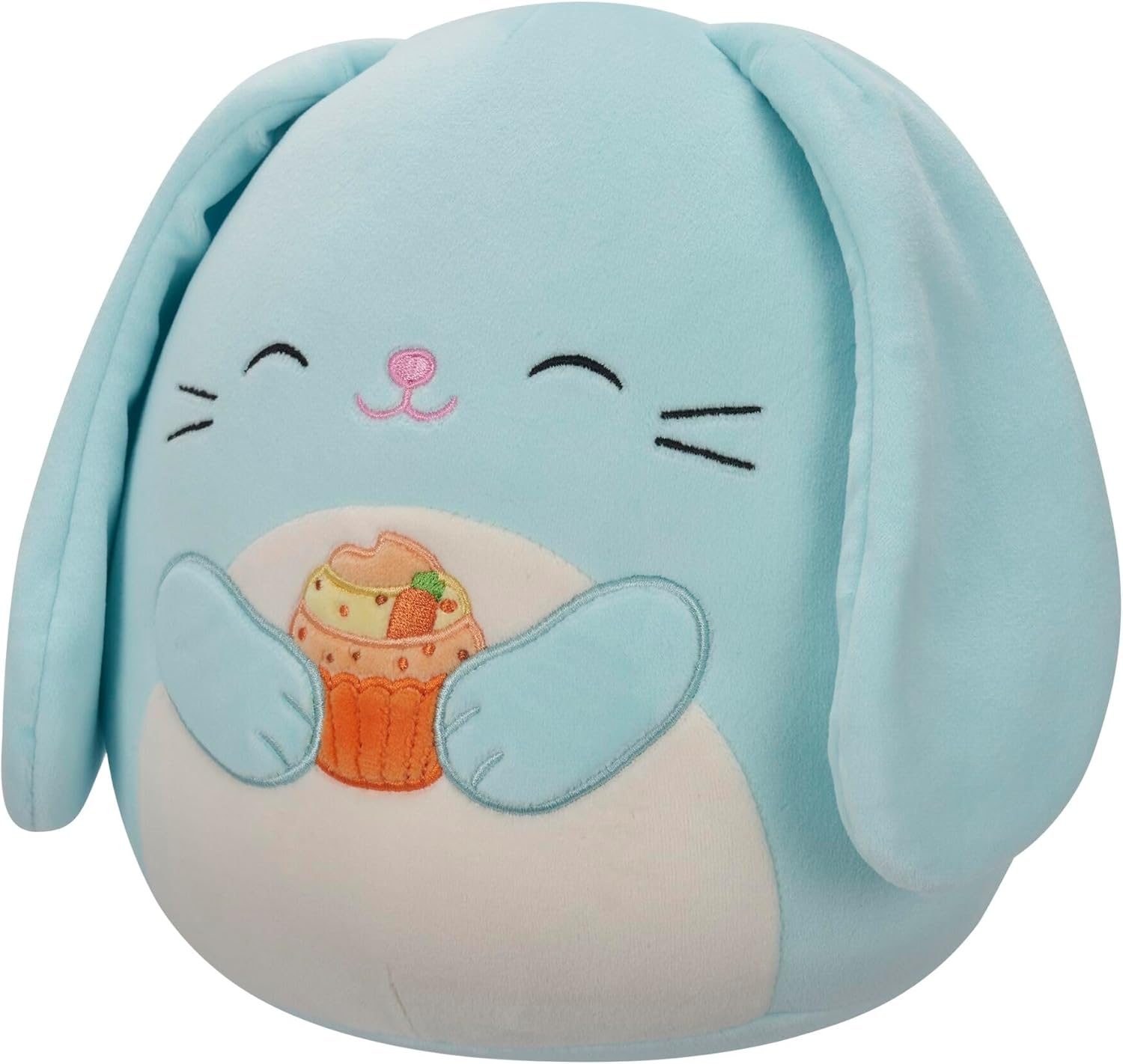 Squishmallows Original 7.5-Inch Buttons the Blue Bunny Holding Carrot Cupcake - Easter Plush
