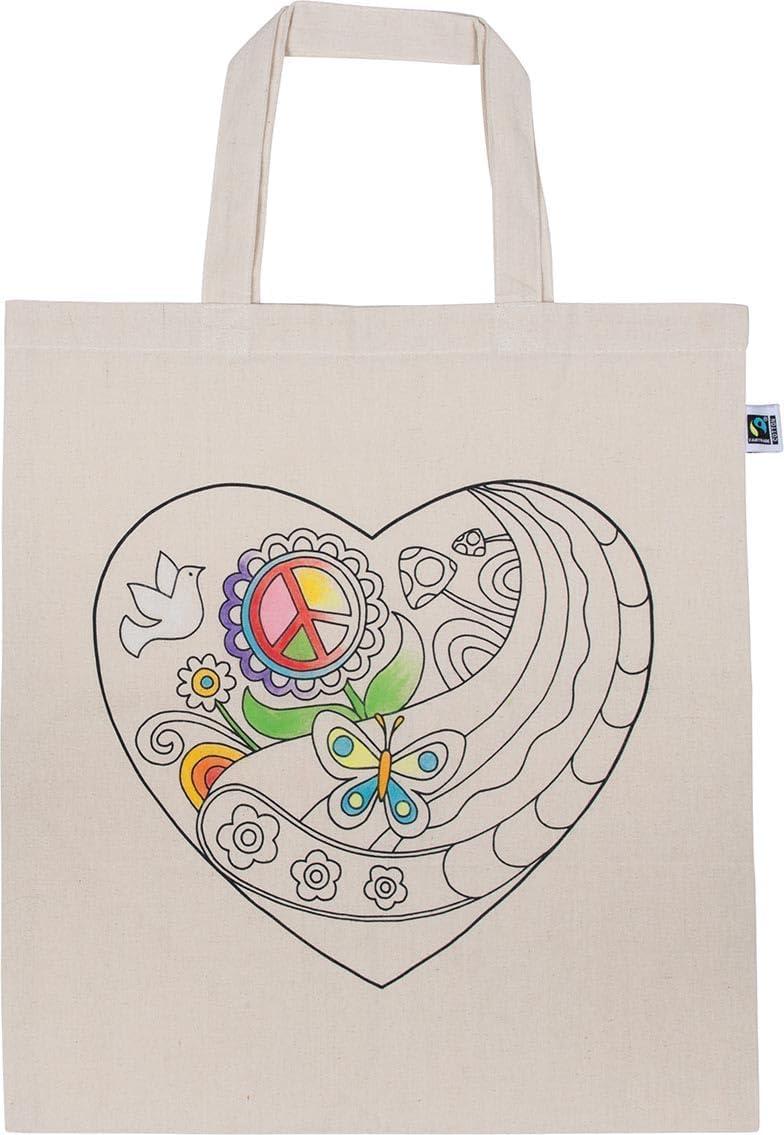 goki 58312 Katoenen tas, hart om te beschilderen, 38 x 42 cm, Fairtrade katoen, creatieve set met 6 stuks, stoffen tassen om te beschilderen, voor kinderen vanaf 3 jaar