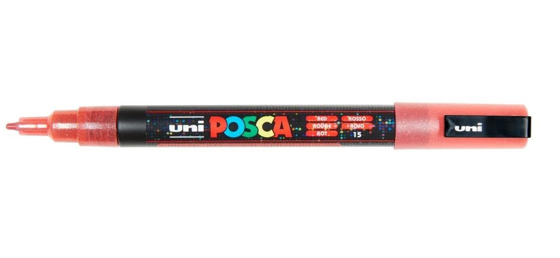 Uni Posca - Uni Posca PC3M Verfmarker Glitter Rood - ronde punt tot 13 mm