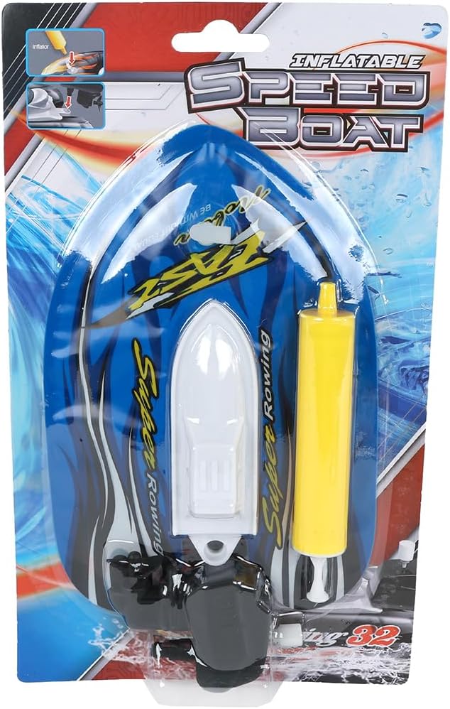 Van Manen opblaasbare speedboot speelgoed met pomp en opwindfunctie 17cm