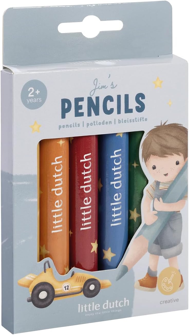 Little Dutch Jim & Friends Kleurpotlodenset voor kinderen/peuters, 6 kleuren, vanaf 2 jaar
