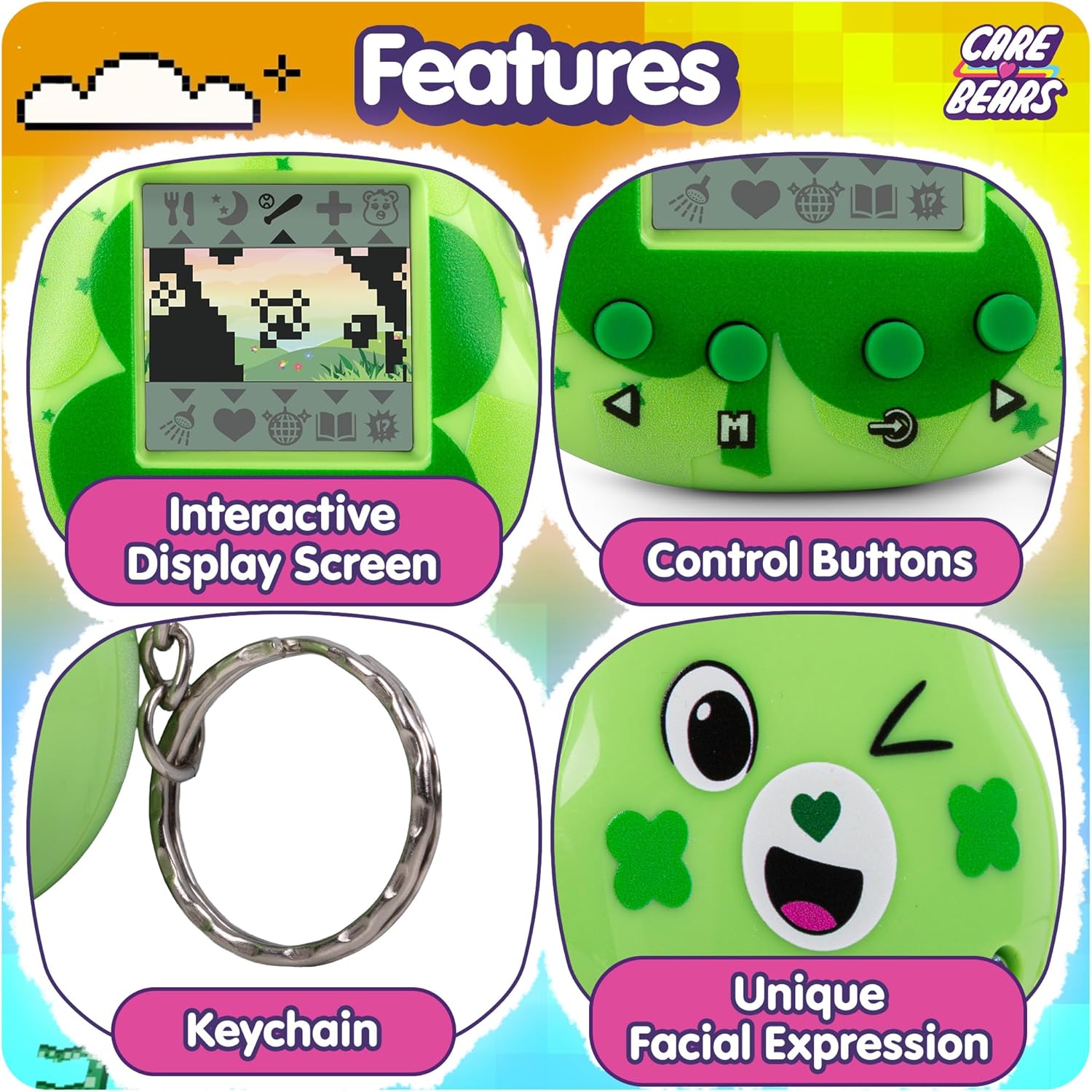 Bisounours virtuel Care Bears – Ours porte-bonheur cybernétique avec fonctions de soins, écran 1,4 pouces, animaux virtuels interactifs portables pour enfants, jouet électronique de collection, batter