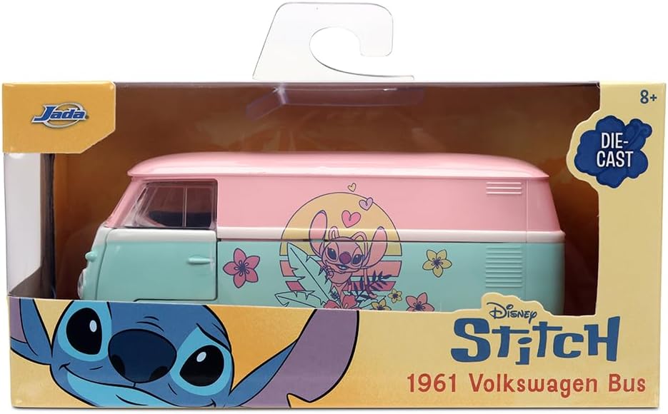 Jada Toys Stitch Auto VW Bus 1961 in engeldesign (13,5 cm), metalen deuren, Disney speelgoed voor fans en kinderen vanaf 8 jaar
