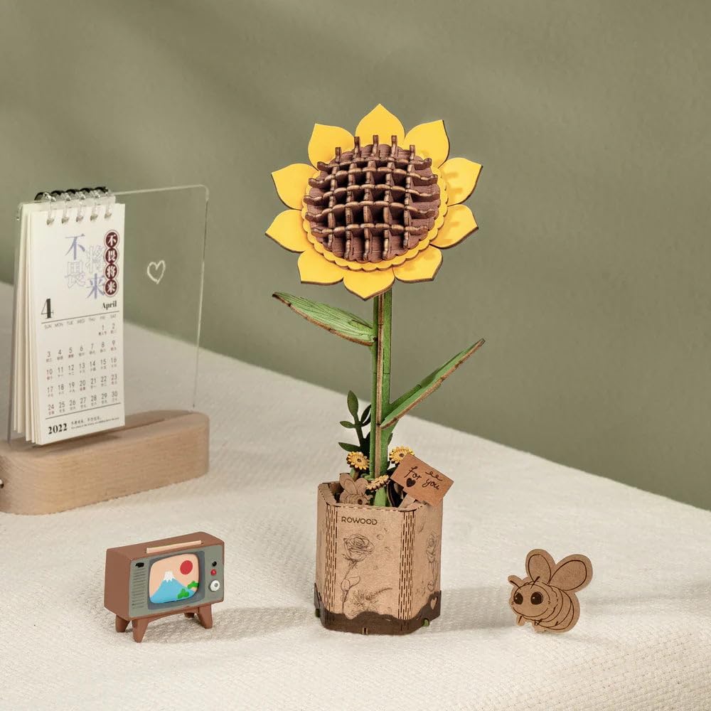 Houten Bloem Sunflower