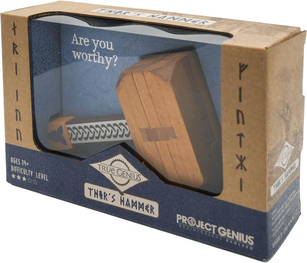 Project Genius Inc. Thor's Hammer Wooden Brain Teaser Puzzle, Brown